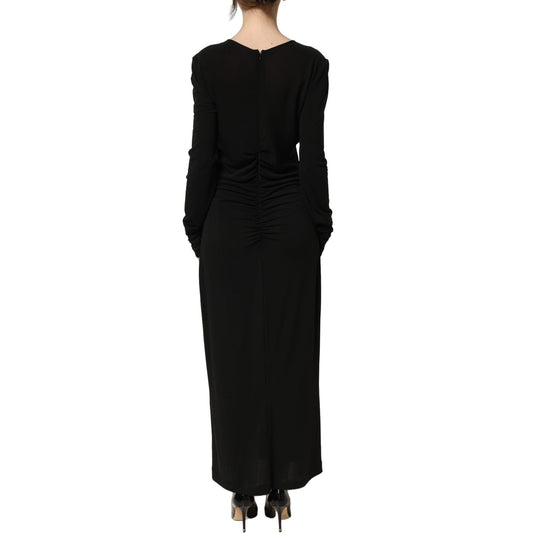 Dolce & Gabbana Black Cotton Long Sleeves Sheath Maxi Dress