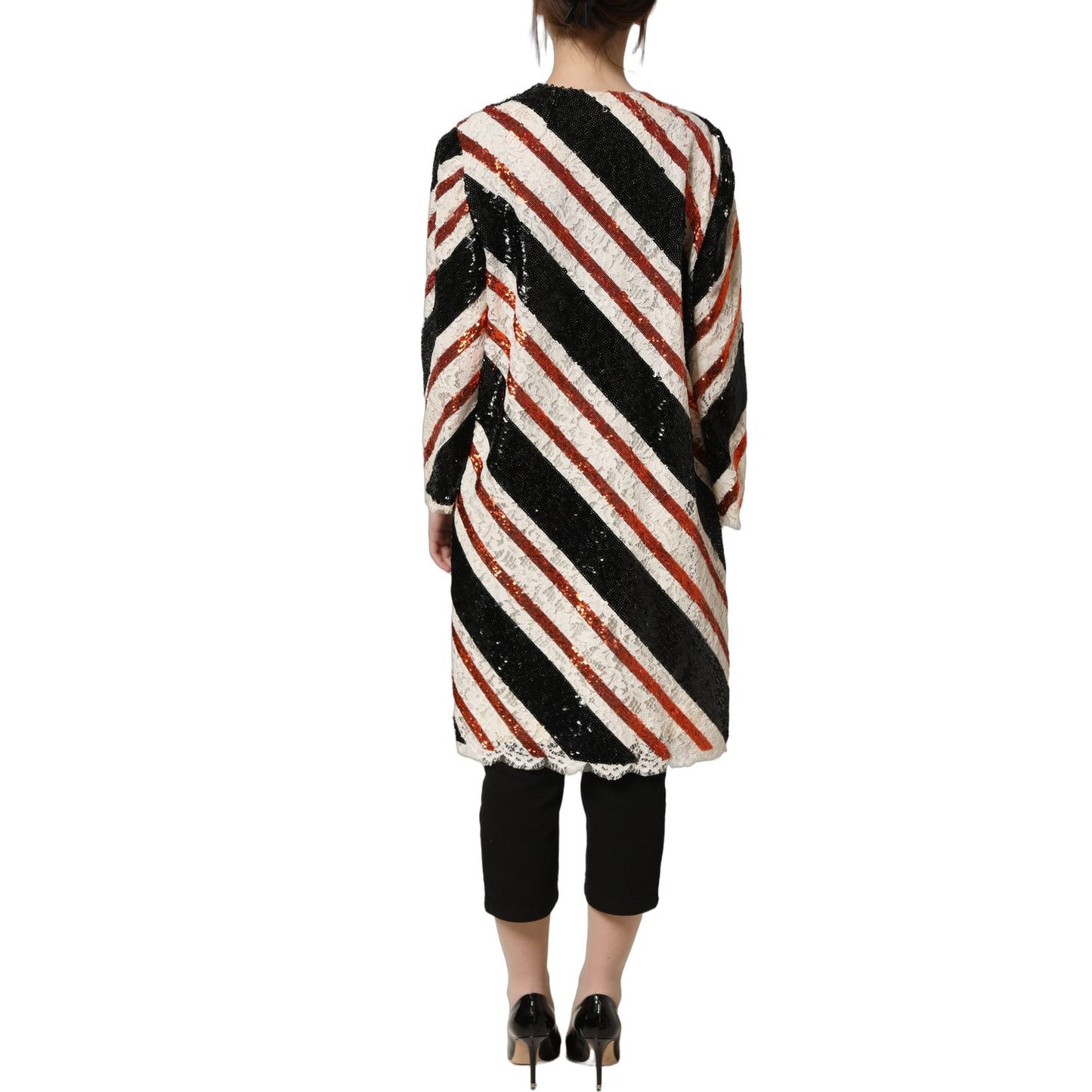 Dolce & Gabbana Multicolor Stripe Sequin Duster Coat Jacket