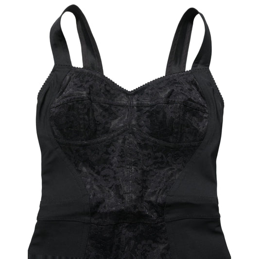 Dolce & Gabbana Black Floral Lace Corset Bodycon Bodysuit