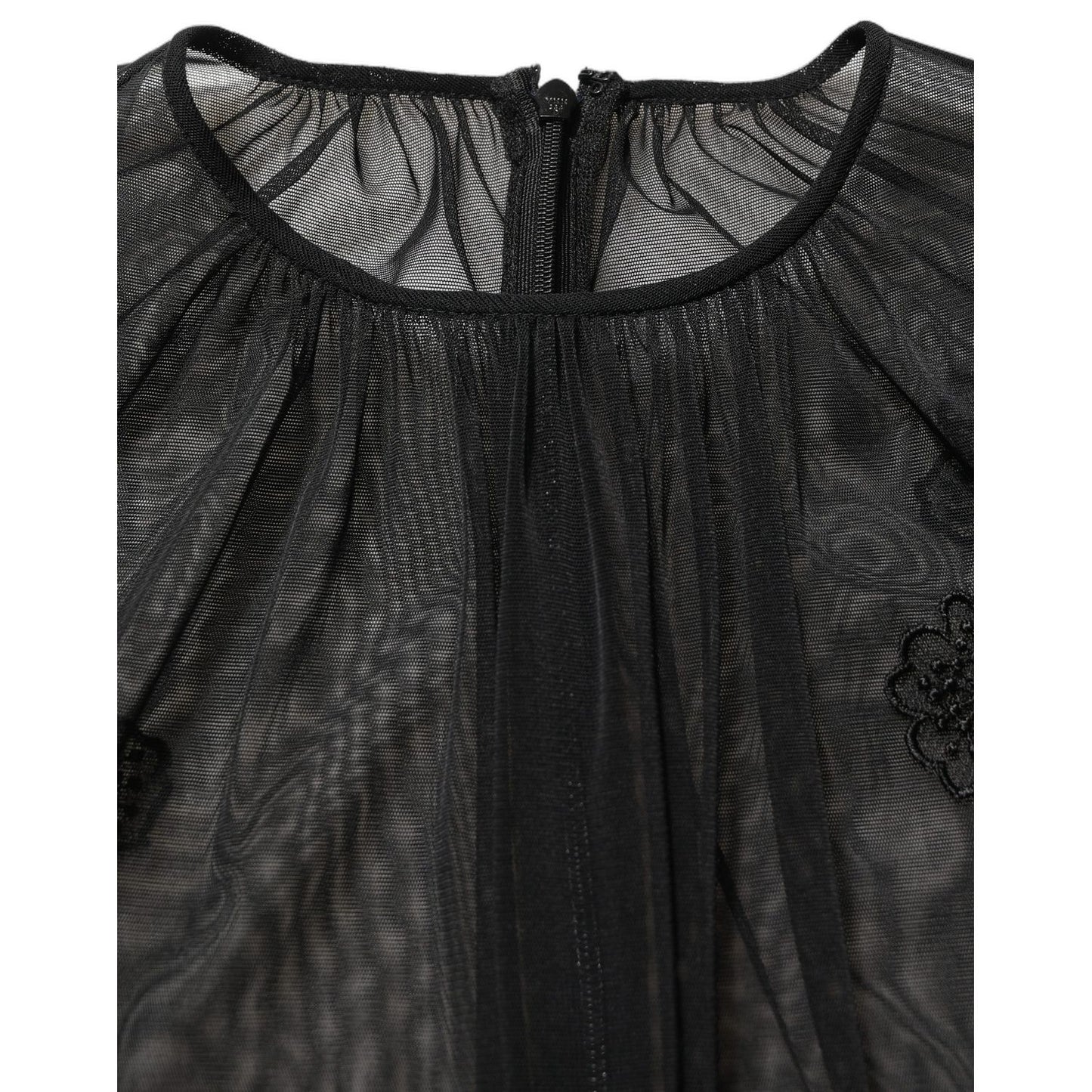 Dolce & Gabbana Black Polyester Mesh Sheer Crewneck Blouse Top