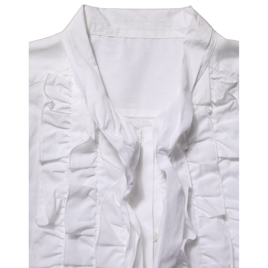 Dolce & Gabbana White Ruffled Bib Long Sleeves Blouse Top