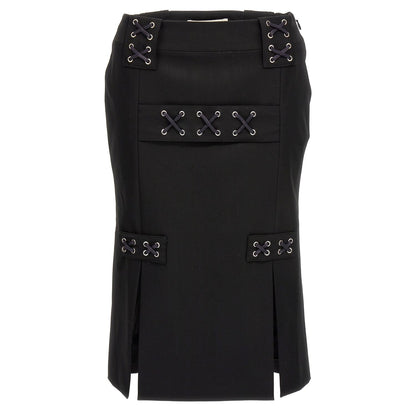 Alessandra Rich Black Wool Midi Skirt