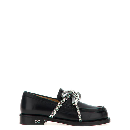 MACH & MACH Black Leather Slip-On Loafers