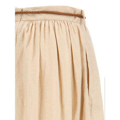 Zimmermann Beige Linen Midi Skirt