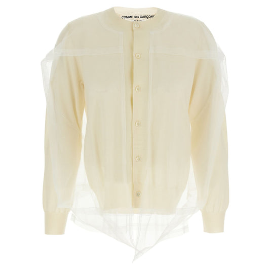 Comme Des Garçons White Wool Cardigan