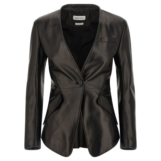 Alexander McQueen Black Lamb Leather Blazer