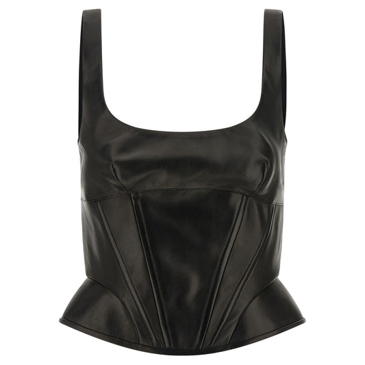 Ermanno Scervino Black Lamb Leather Tank Tops