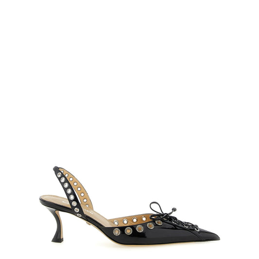 MACH & MACH Black Calfskin Mid Heel Pumps