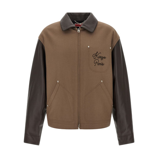 Kenzo Brown Virgin Wool Leather Jacket