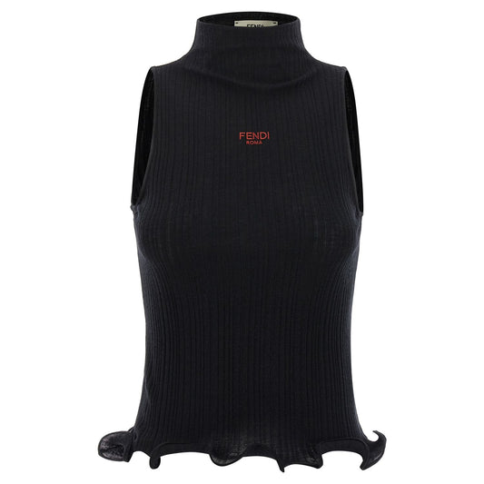 Fendi Black Polyester Sleeveles T-Shirt