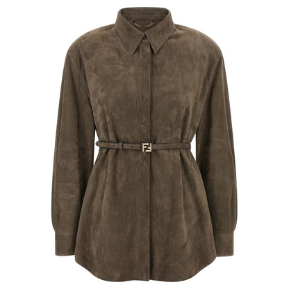 Fendi Gray Lamb Leather Blouse