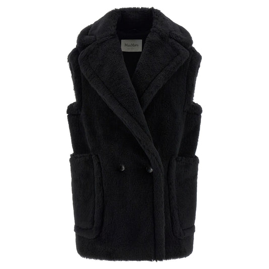 Max Mara Black Alpaca Leather Sleeveless Jacket