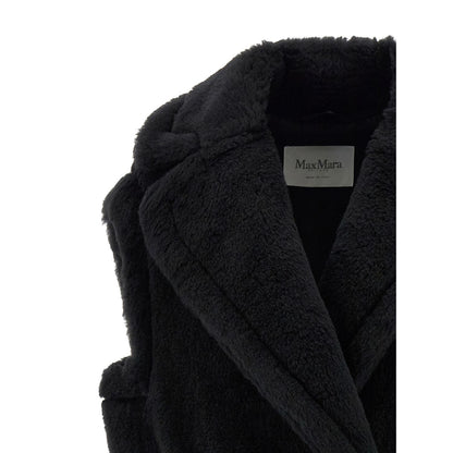 Max Mara Black Alpaca Leather Sleeveless Jacket