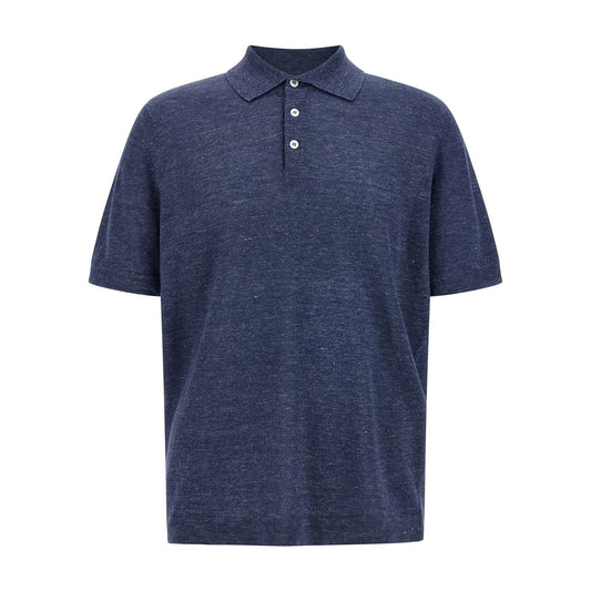 Brunello Cucinelli Blue Linen Polo Shirt