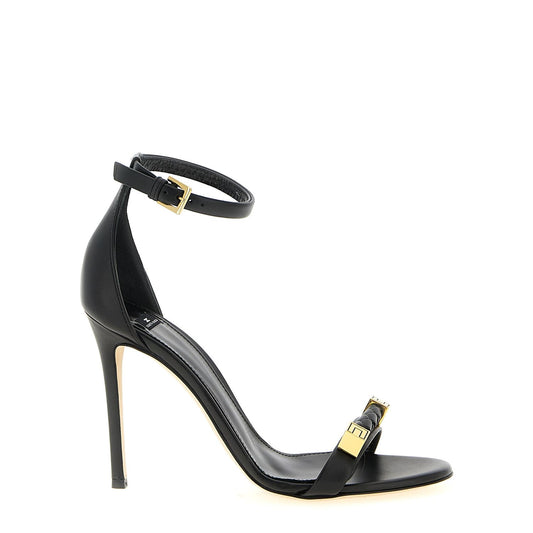 Elisabetta Franchi Black Leather Stiletto Heel Sandals