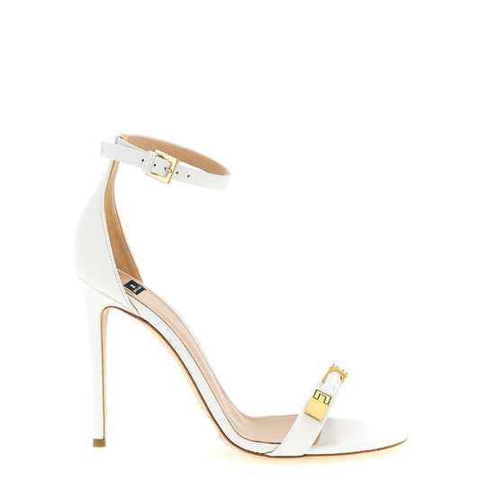 Elisabetta Franchi White Leather Stiletto Heel Sandals