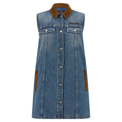 Versace Blue Cotton Short Dress