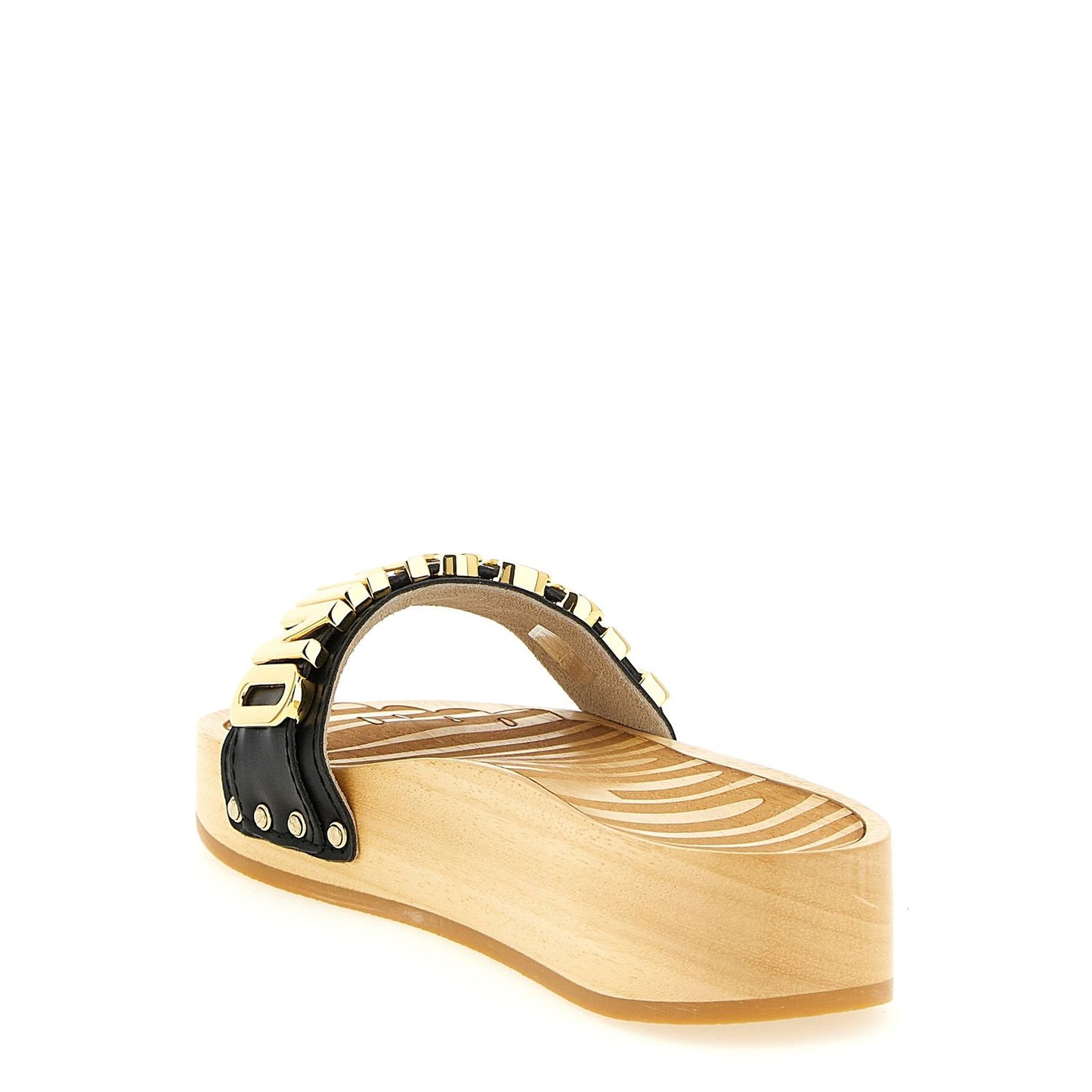 Moschino Black Calfskin Slides