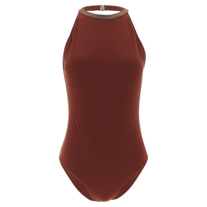 Brunello Cucinelli Bordeaux Polyamide One-Piece Swimsuit