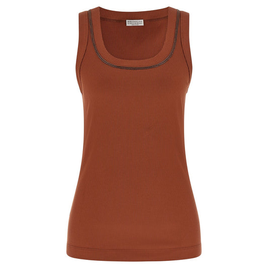Brunello Cucinelli Brown Cotton Sleeveles T-Shirt