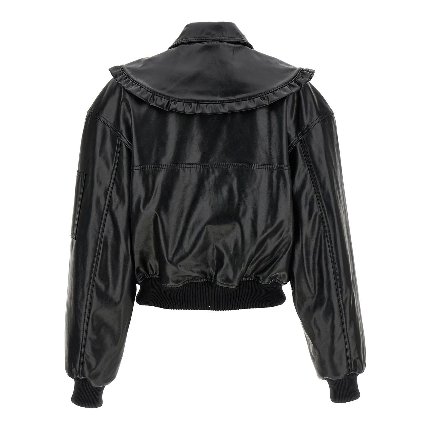 Ganni Black Leather Bomber