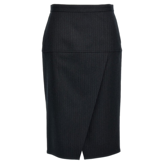 Fendi Gray Virgin Wool Midi Skirt