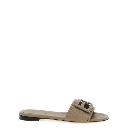 Fendi Gray Calfskin Slides