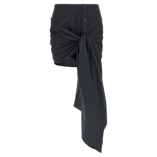 The Attico Black Cotton Long Skirt