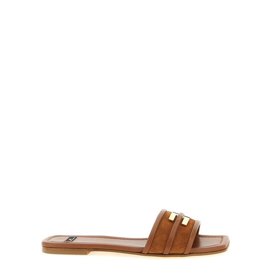 Elisabetta Franchi Brown Leather Slides