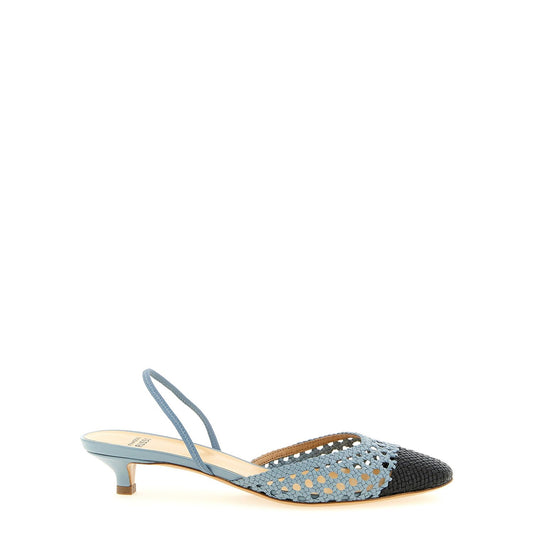 Francesco Russo Blue Goatskin Mid Heel Pumps