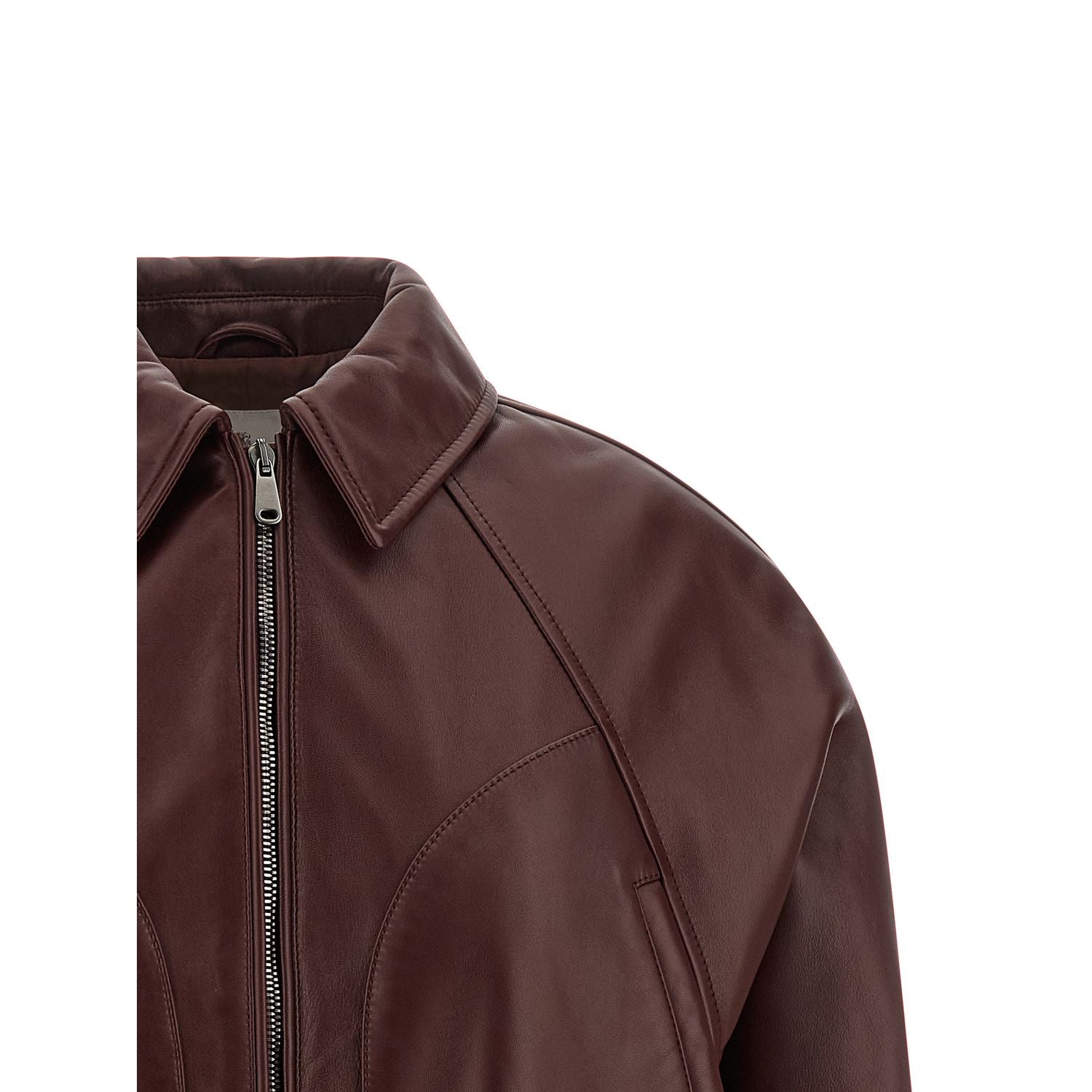 Brunello Cucinelli Bordeaux Calfskin Leather Jacket