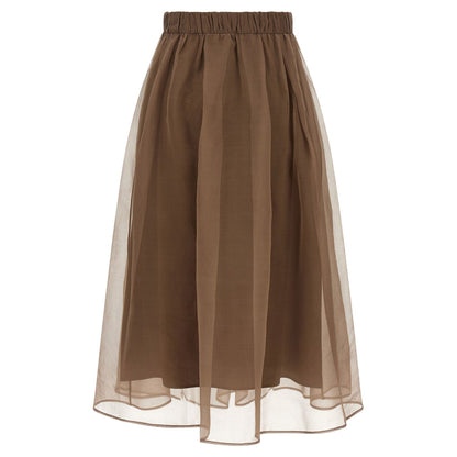 Brunello Cucinelli Brown Silk Midi Skirt