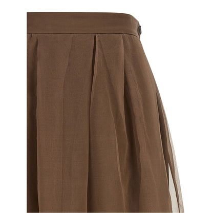 Brunello Cucinelli Brown Silk Midi Skirt