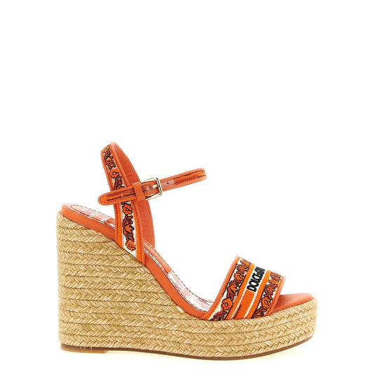 Dolce & Gabbana Orange Cotton Wedge Sandals