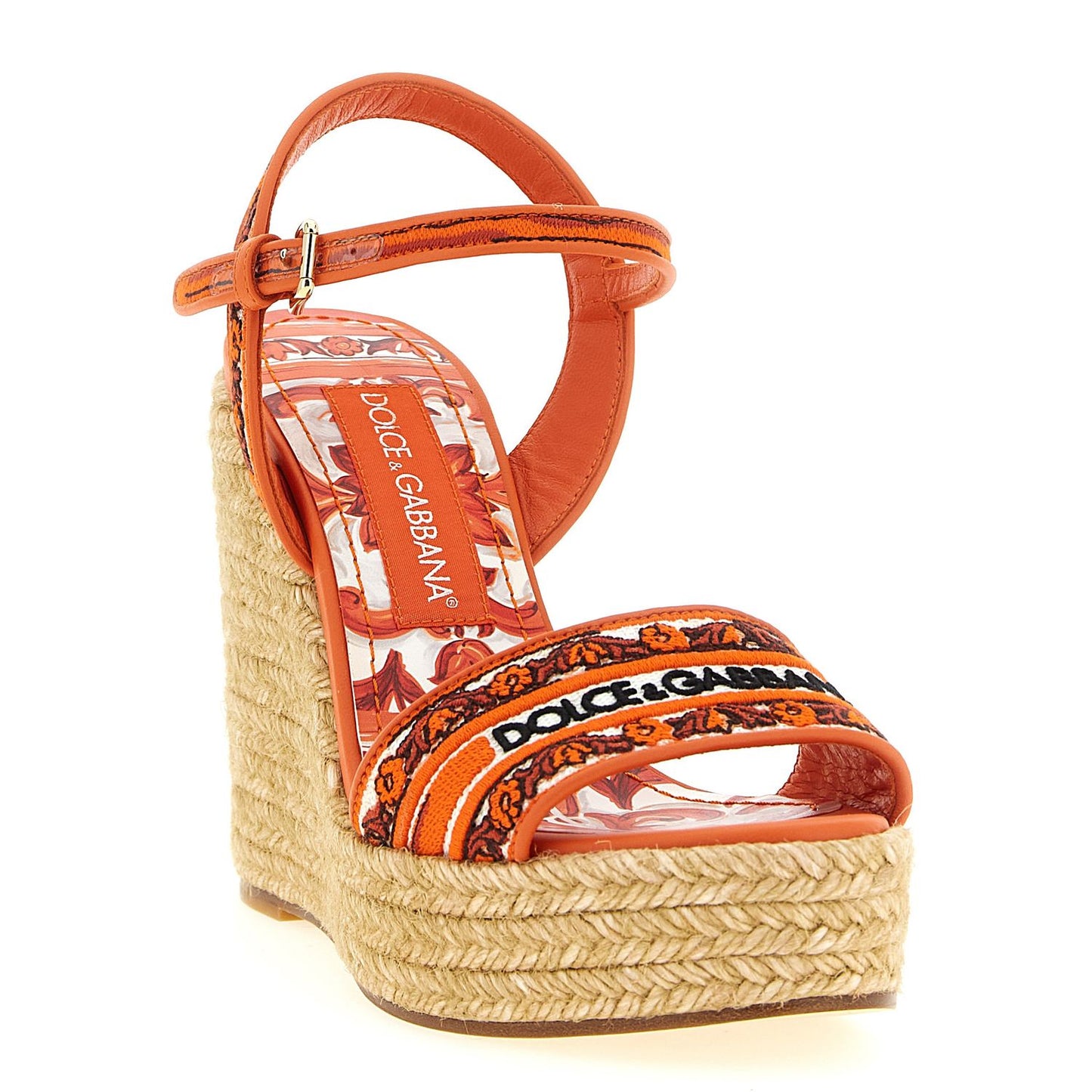 Dolce & Gabbana Orange Cotton Wedge Sandals