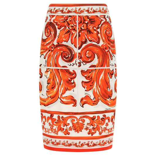 Dolce & Gabbana Orange Silk Midi Skirt