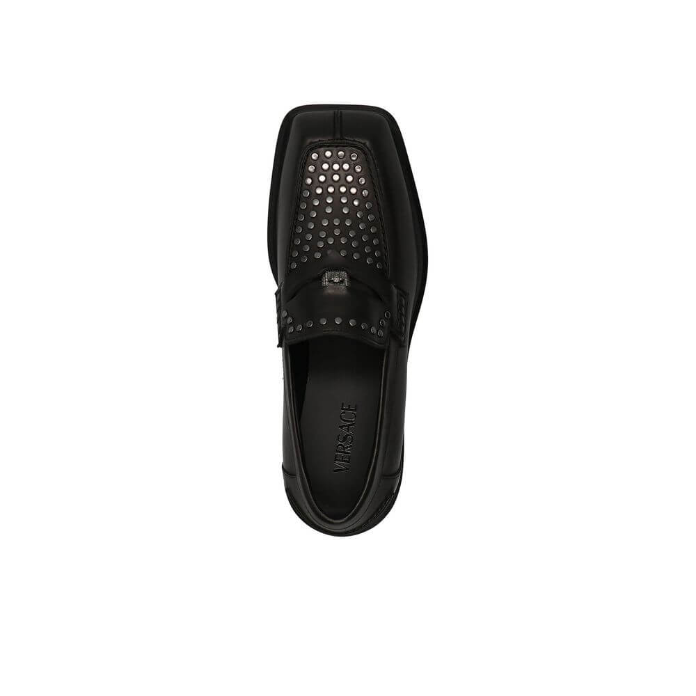 Versace Black Leather Slip-On Loafers