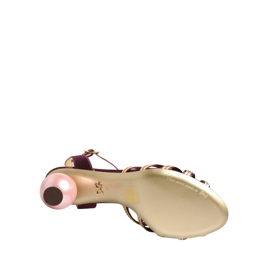Dolce & Gabbana Purple Gold Keira Pearl Heels Sandals Shoes