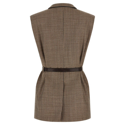 Brunello Cucinelli Beige Virgin Wool Sleeveless Jacket