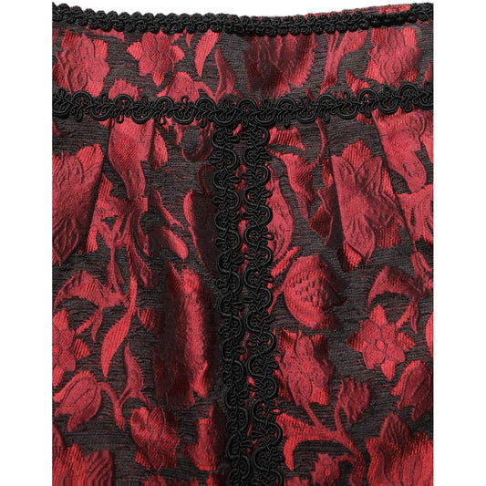 Dolce & Gabbana Red Black Floral Lace Jacquard Mini Skirt