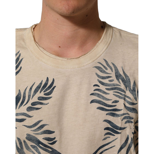 Dolce & Gabbana Beige Cotton Graphic Print Crew Neck T-shirt