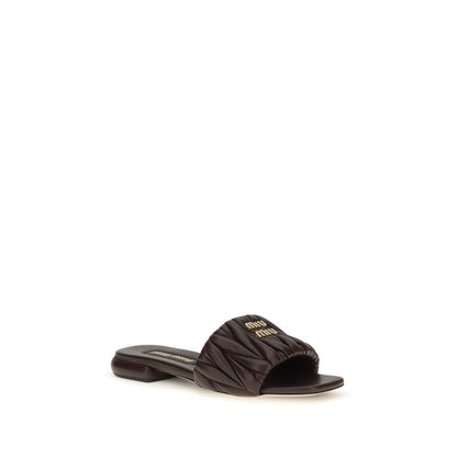 Miu Miu Brown Calf Leather Bos Taurus Flat Sandals