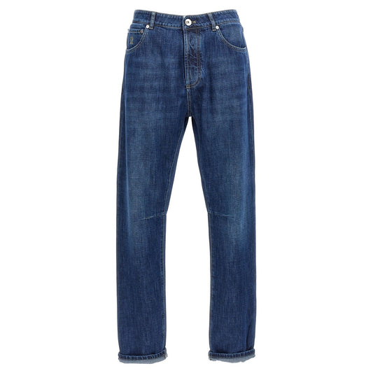 Brunello Cucinelli Blue Cotton Relaxed Fit Jeans