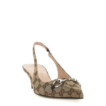 Gucci Beige Polyester Mid Heel Pumps