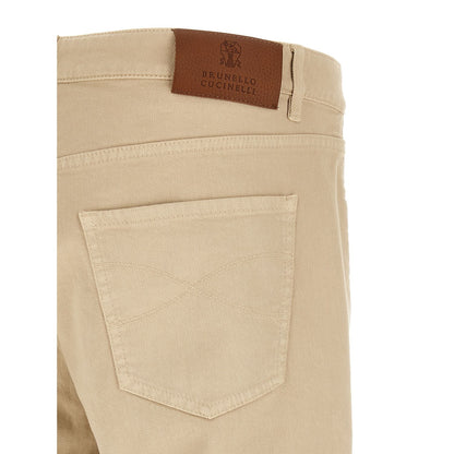 Brunello Cucinelli Beige Cotton Tapered Jeans