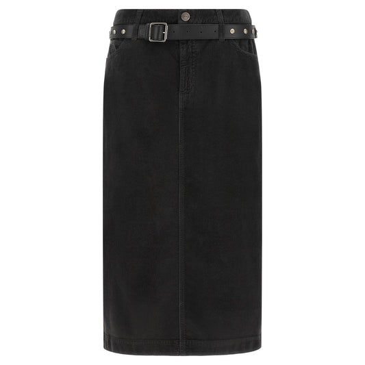 PINKO Black Cotton Midi Skirt