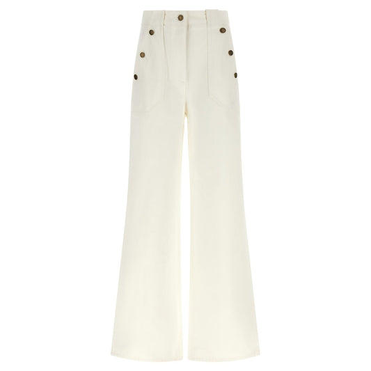 Max Mara White Cotton Flared Pants