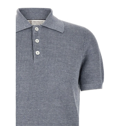 Brunello Cucinelli Blue Linen Polo Shirt
