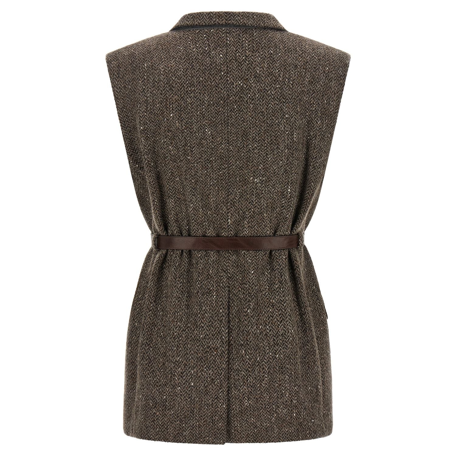 Brunello Cucinelli Brown Virgin Wool Sleeveless Jacket