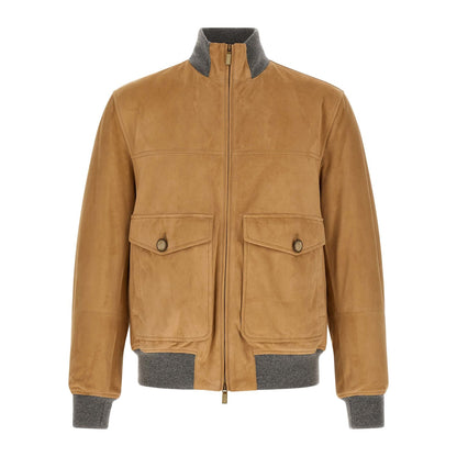 Brunello Cucinelli Beige Lamb Leather Leather Jacket